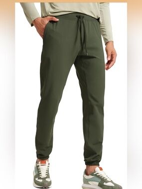Men’s CRZ YOGA 4-Way Stretch Athletic Joggers — Dark Olive Green - Size Large